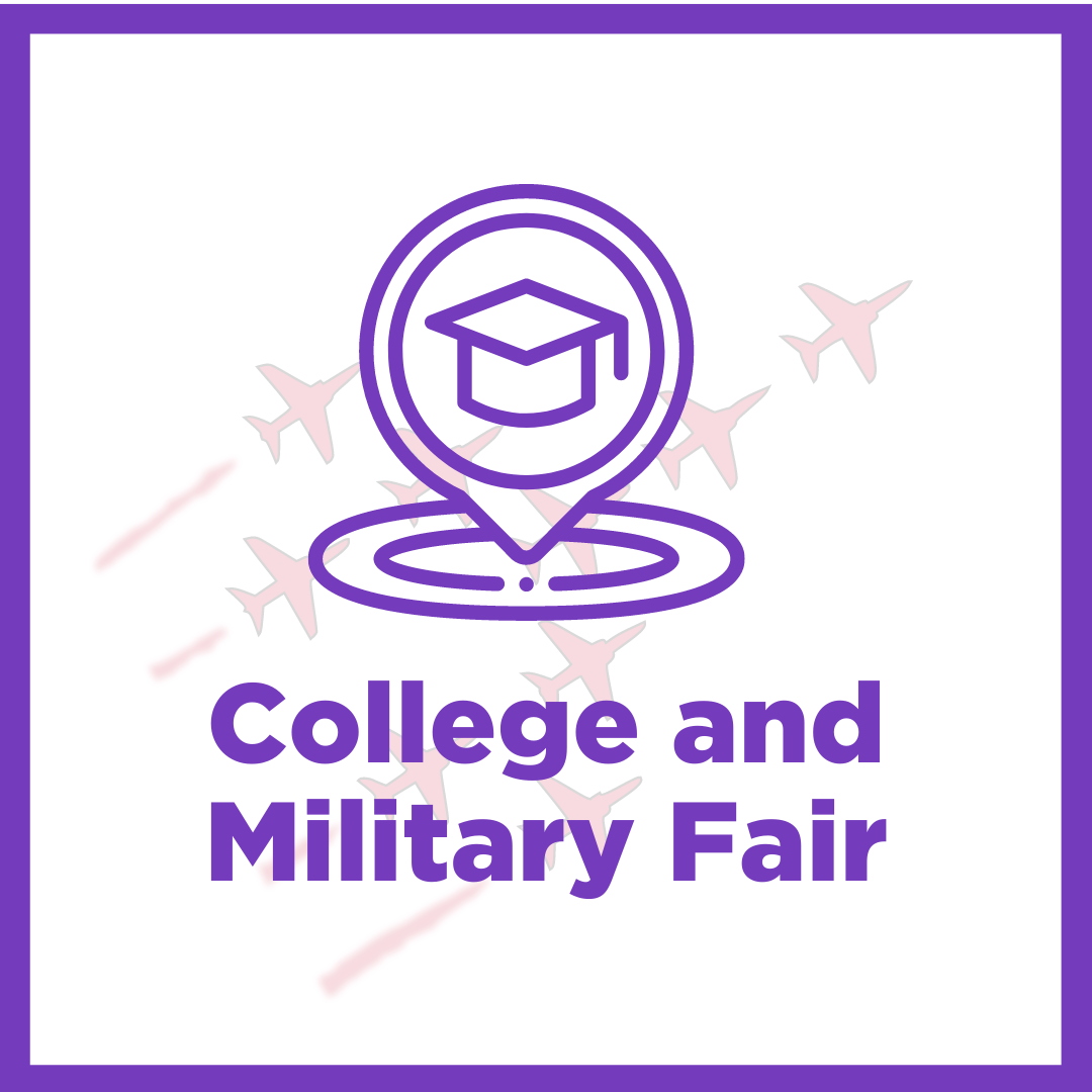 Graduation cap as a location pin: College and Military Fair